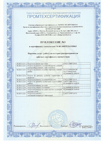 Приложение №3 к сертификату соответствия №RU.04ПTC0.C03865